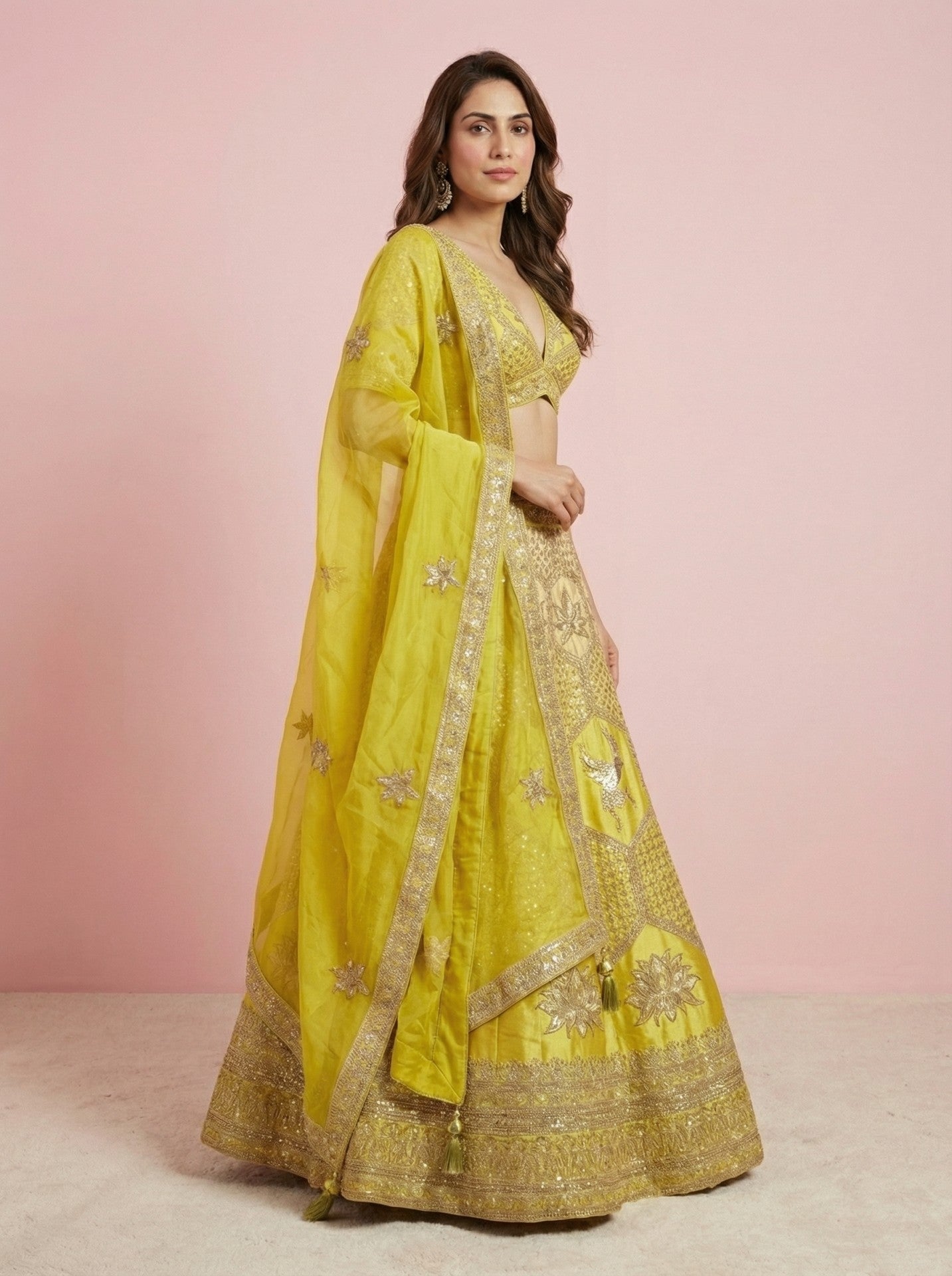 Lemon Green Embroidered Festive Lehenga