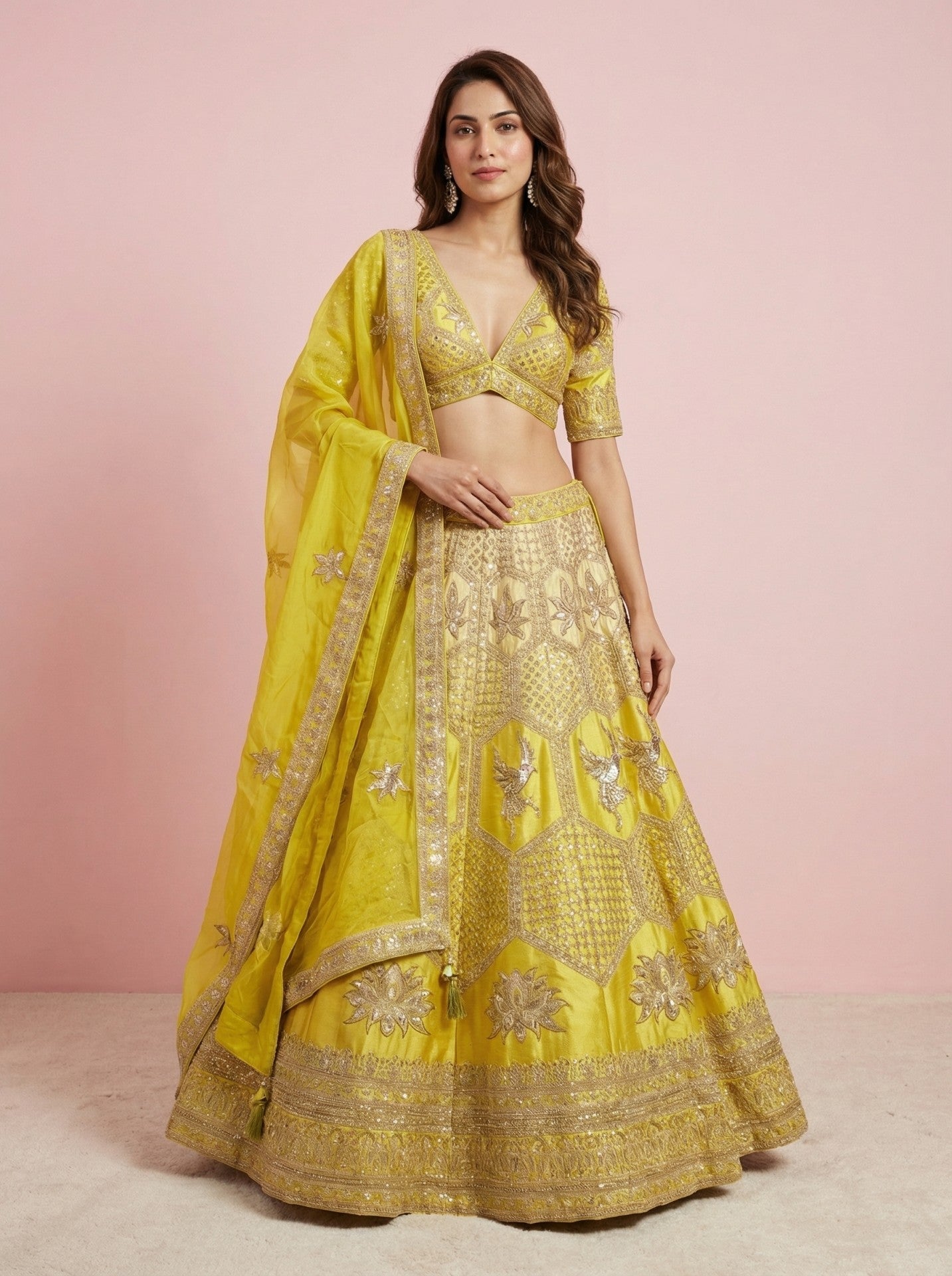 Lemon Green Embroidered Festive Lehenga