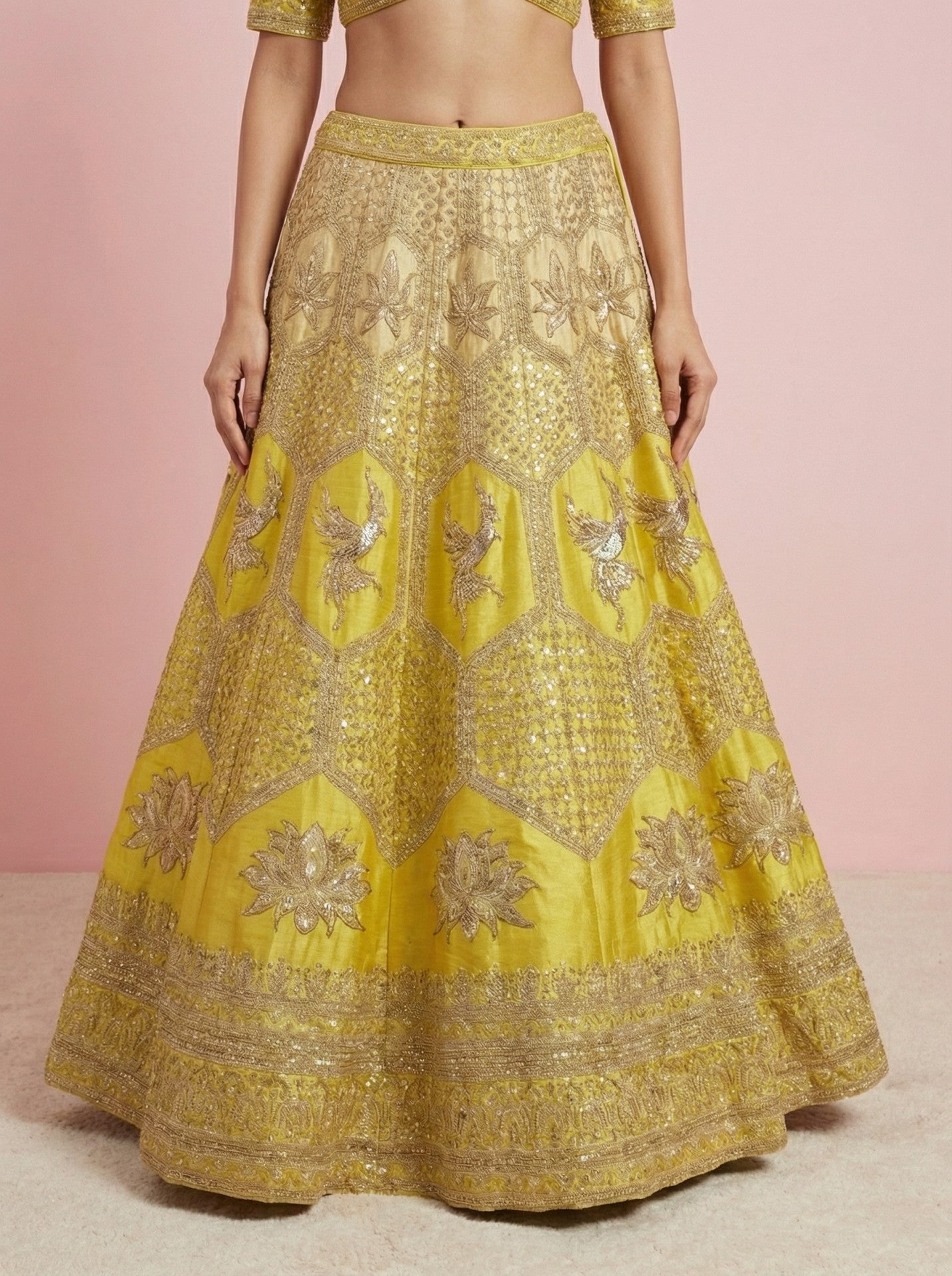 Lemon Green Embroidered Festive Lehenga