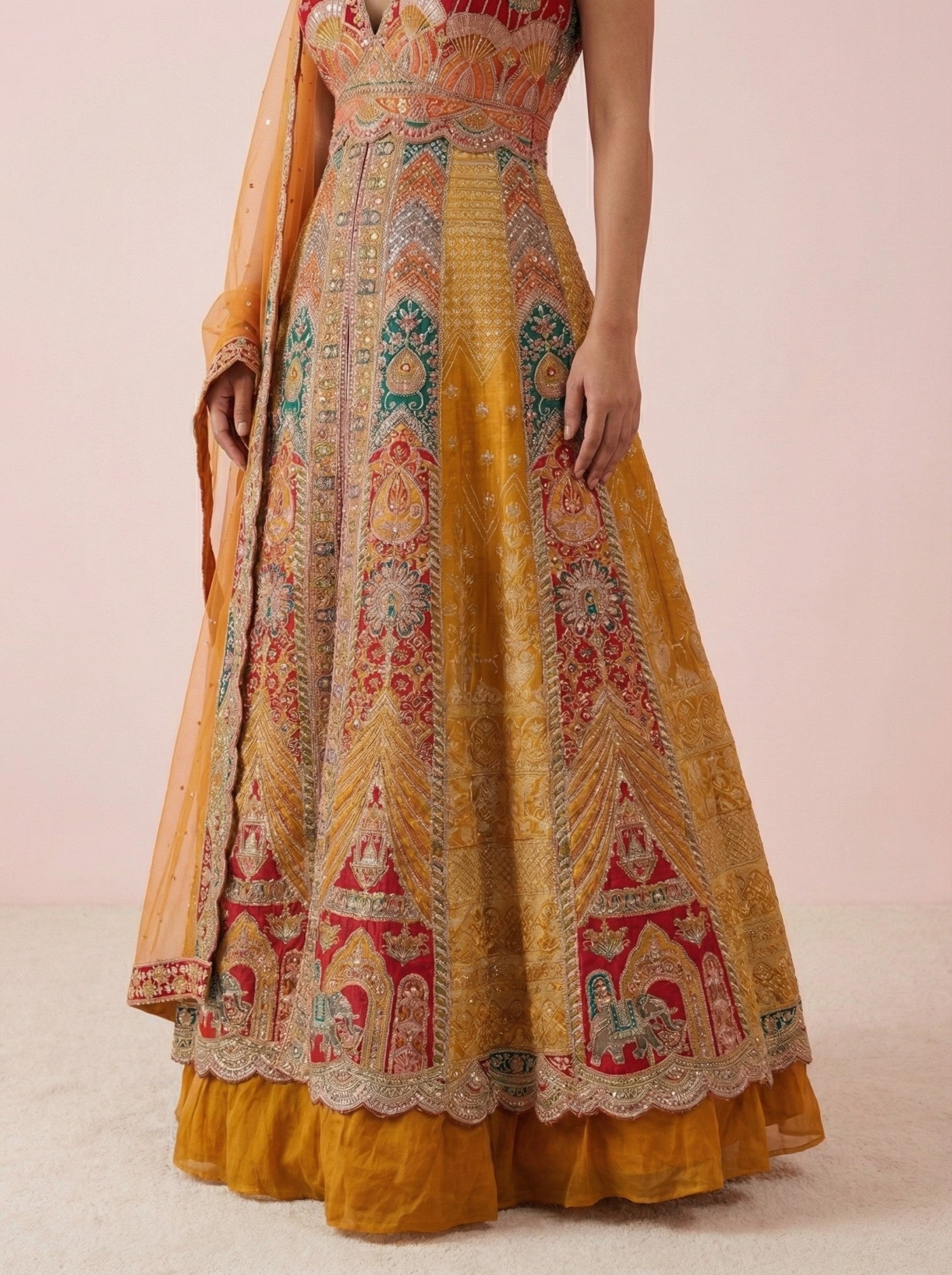 Multicolor Embroidered Festive Indowestern Lehenga
