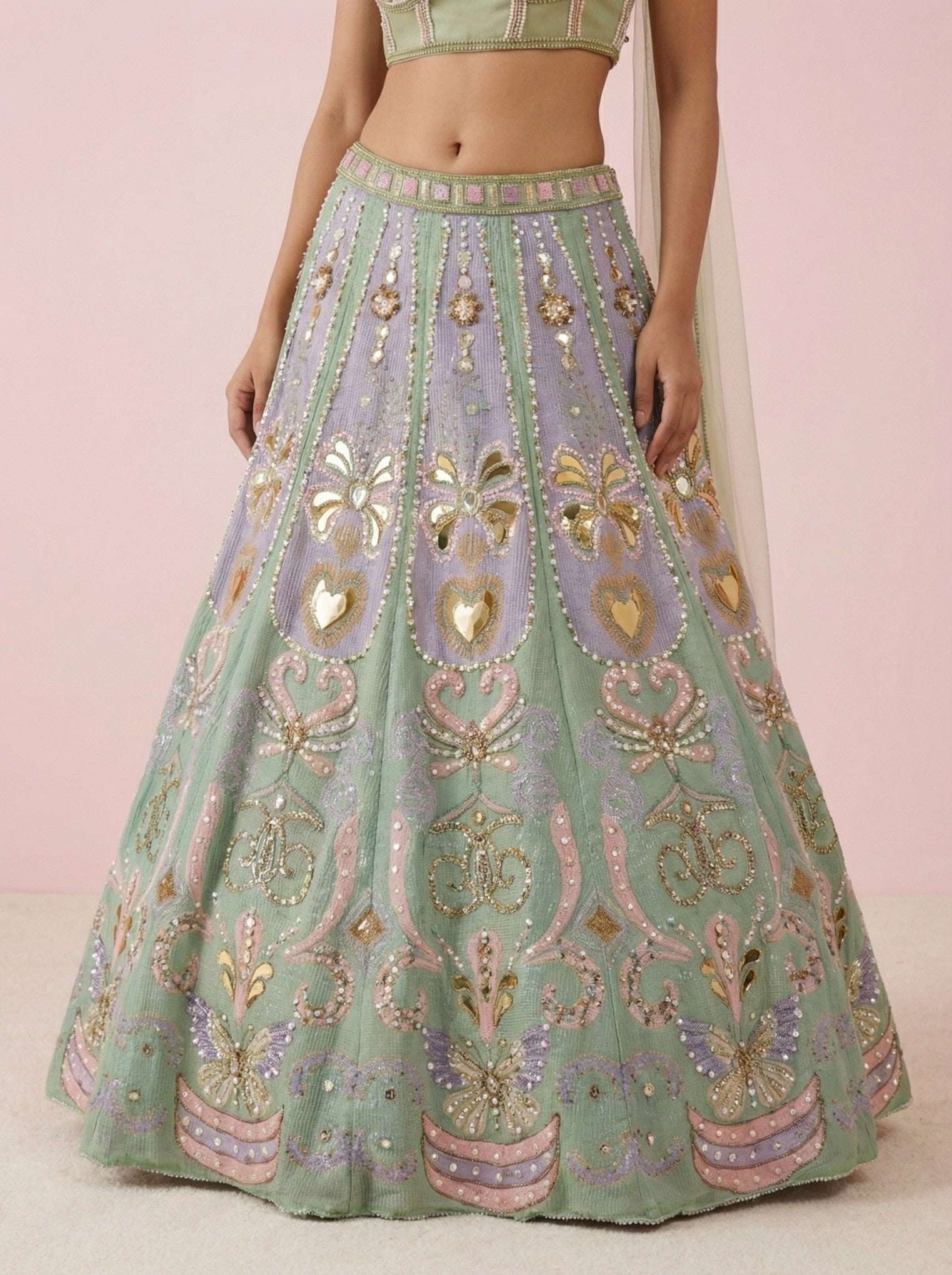 Multicolor Net Crop Top Lehenga