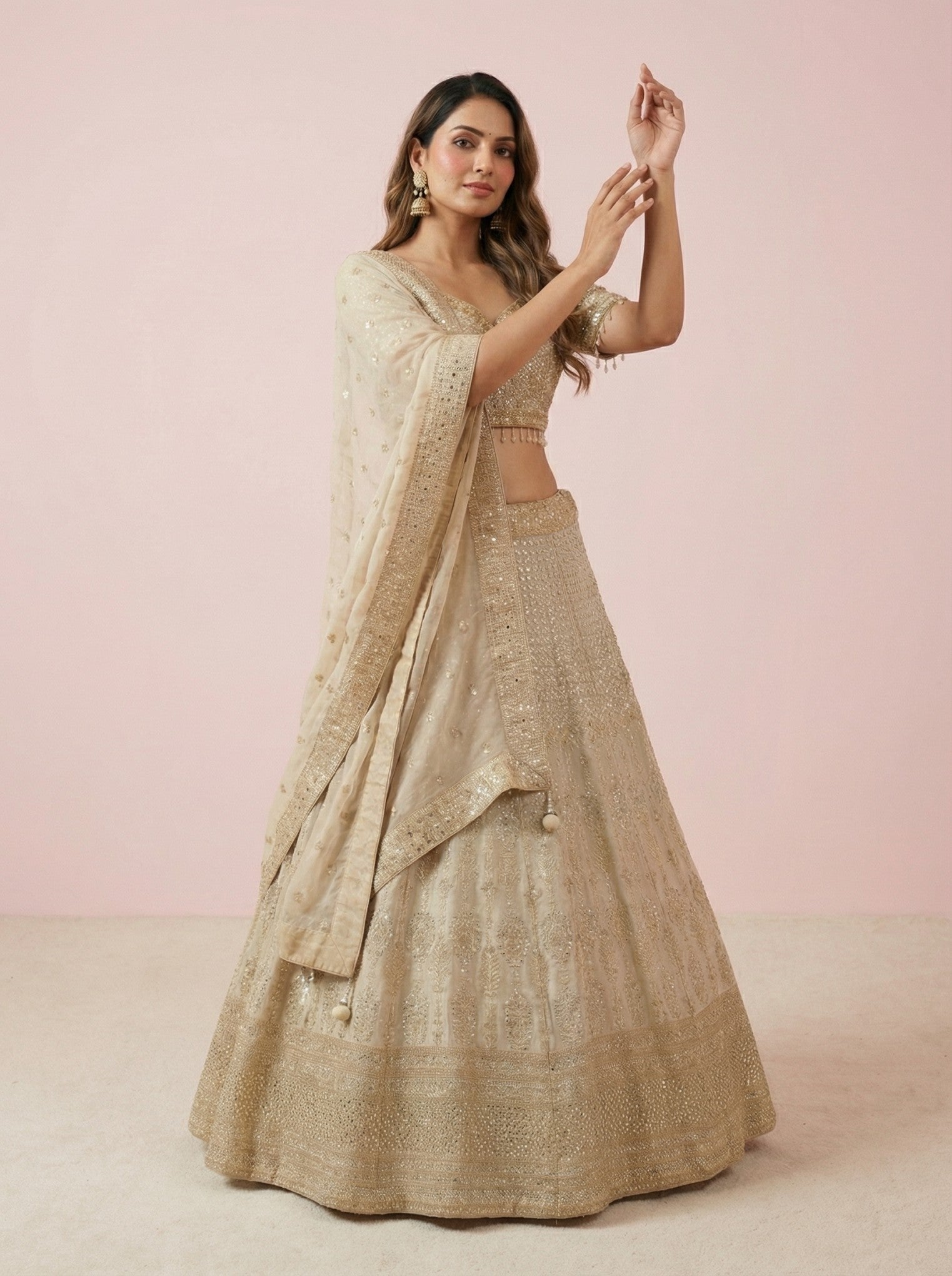 Ivory Embellished Sequinned Lehenga