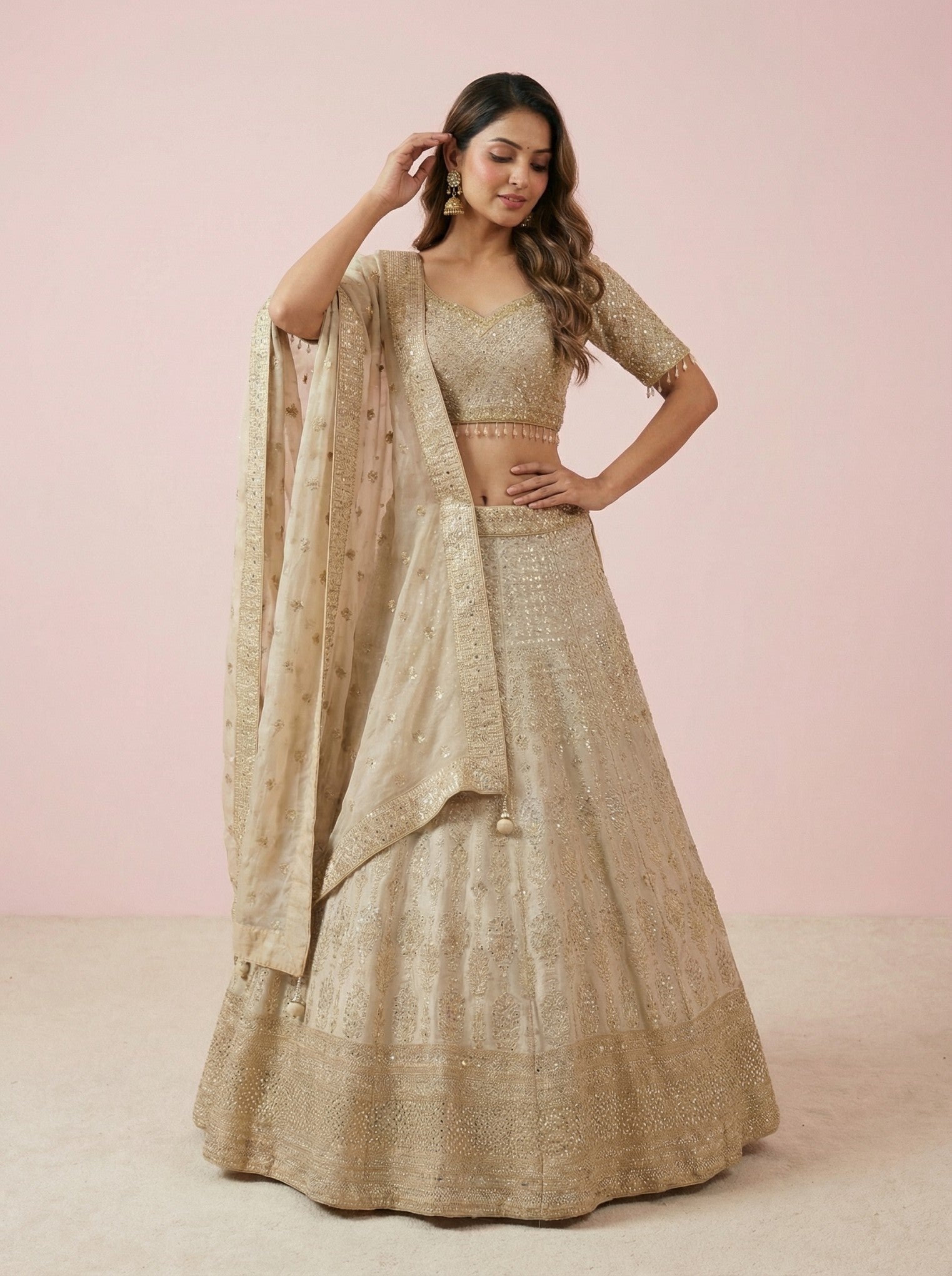 Ivory Embellished Sequinned Lehenga