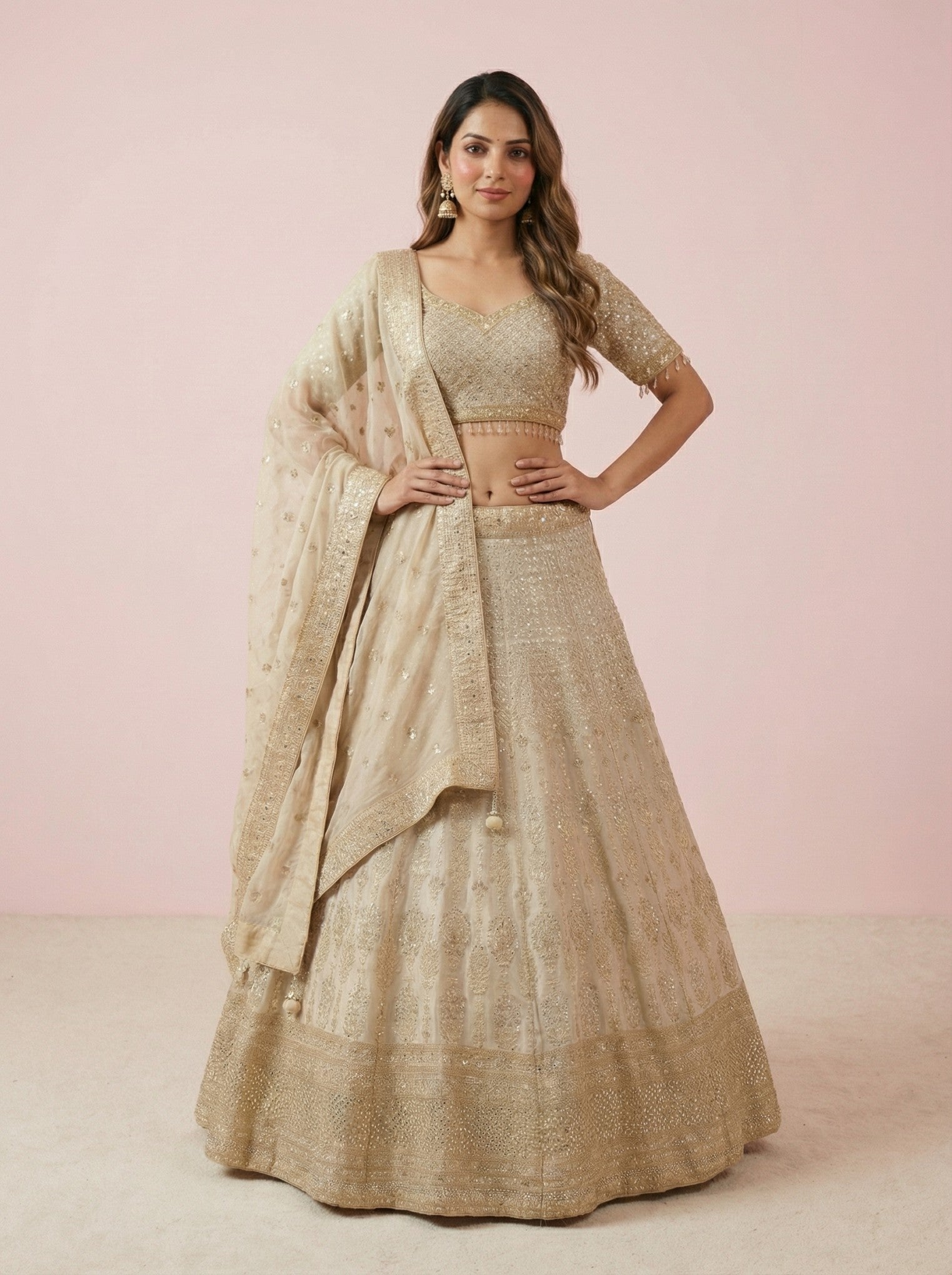 Ivory Embellished Sequinned Lehenga