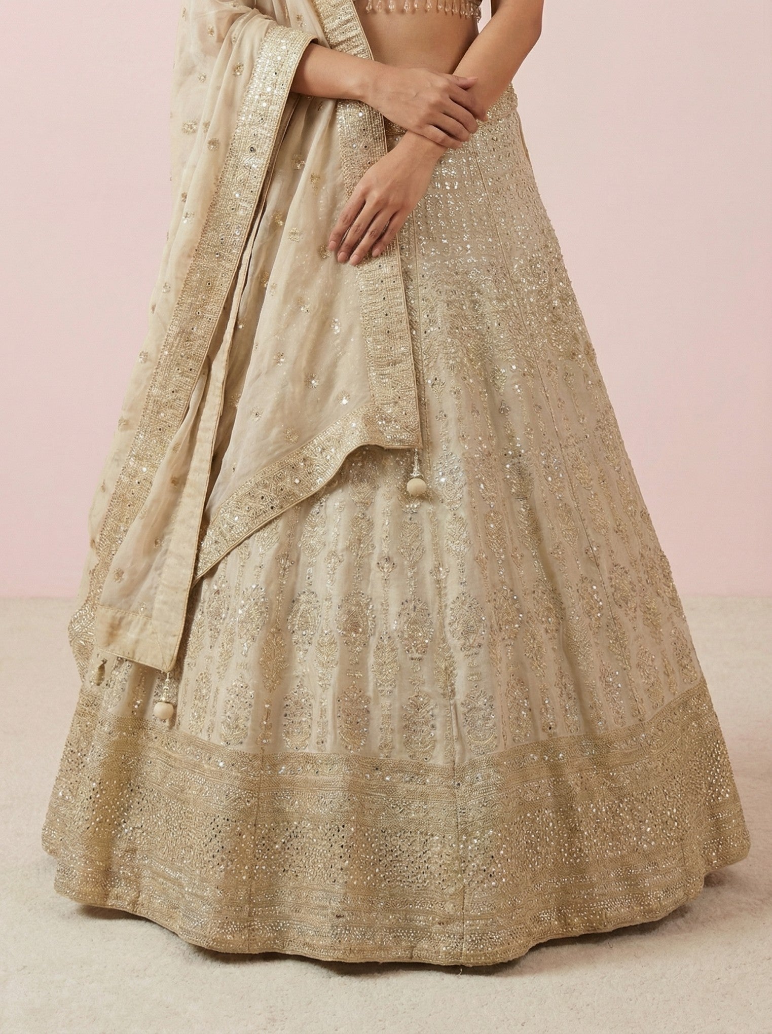Ivory Embellished Sequinned Lehenga