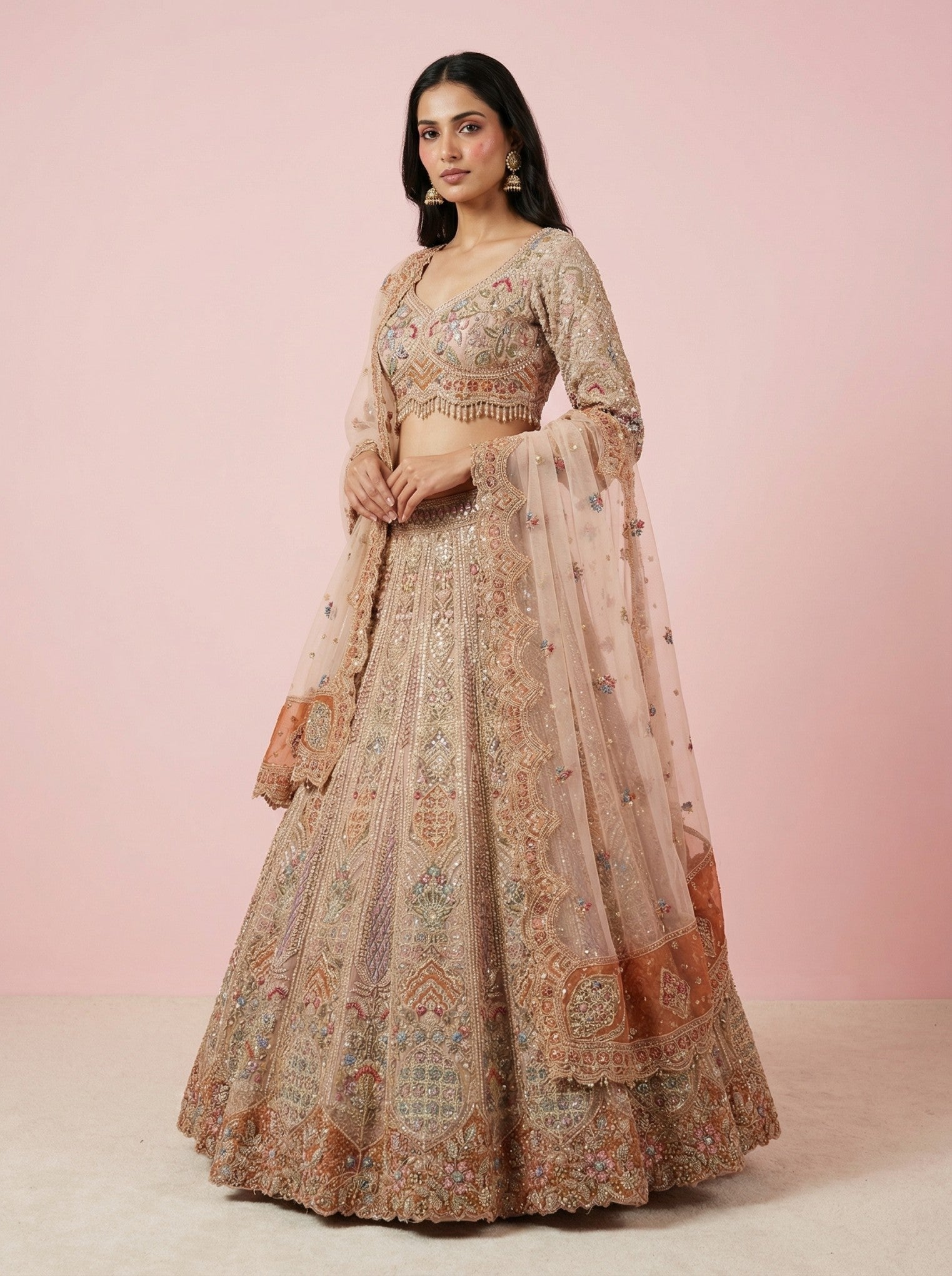 Gold Embroidered Lehenga With Readymade Blouse