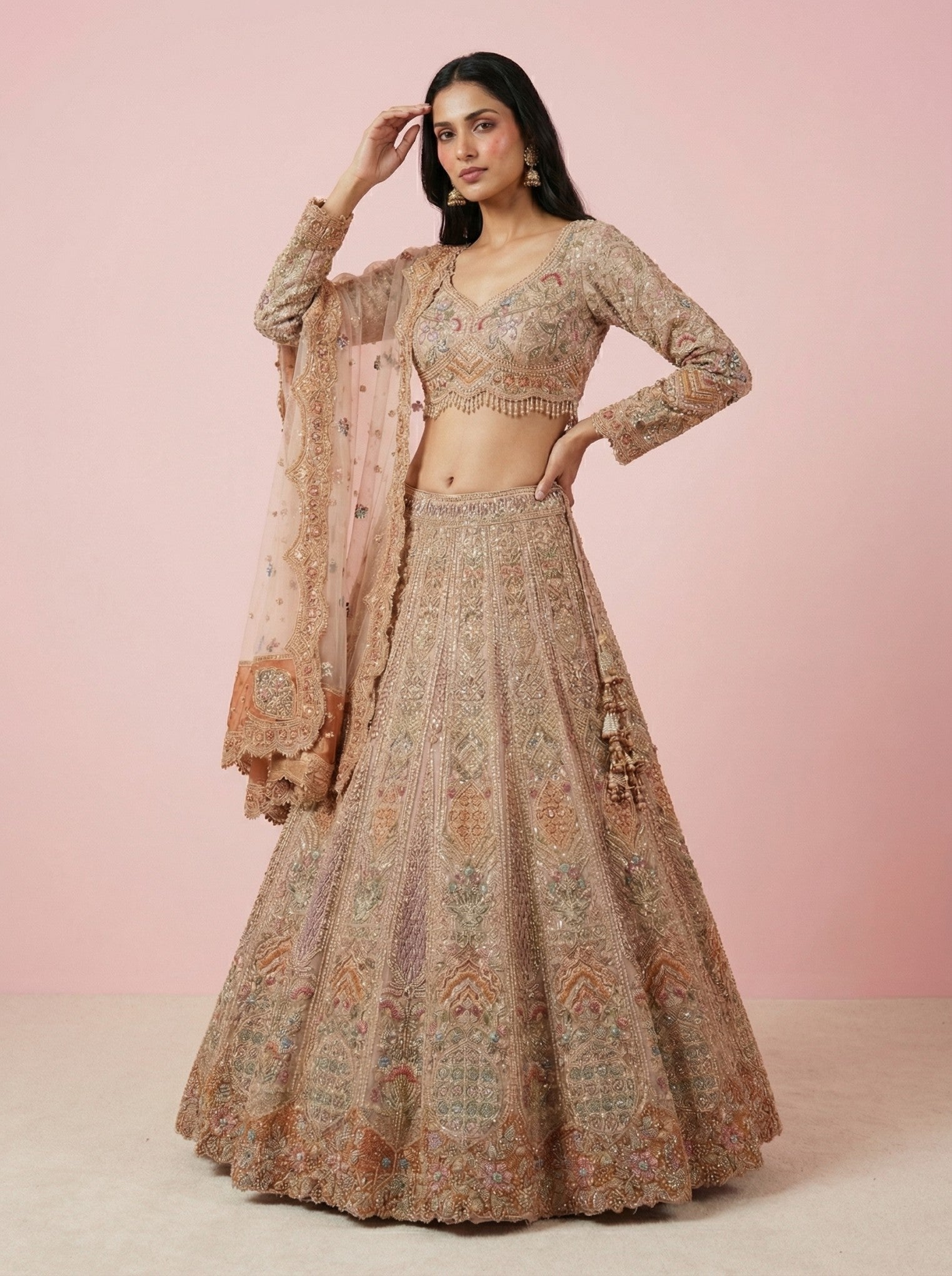 Gold Embroidered Lehenga With Readymade Blouse
