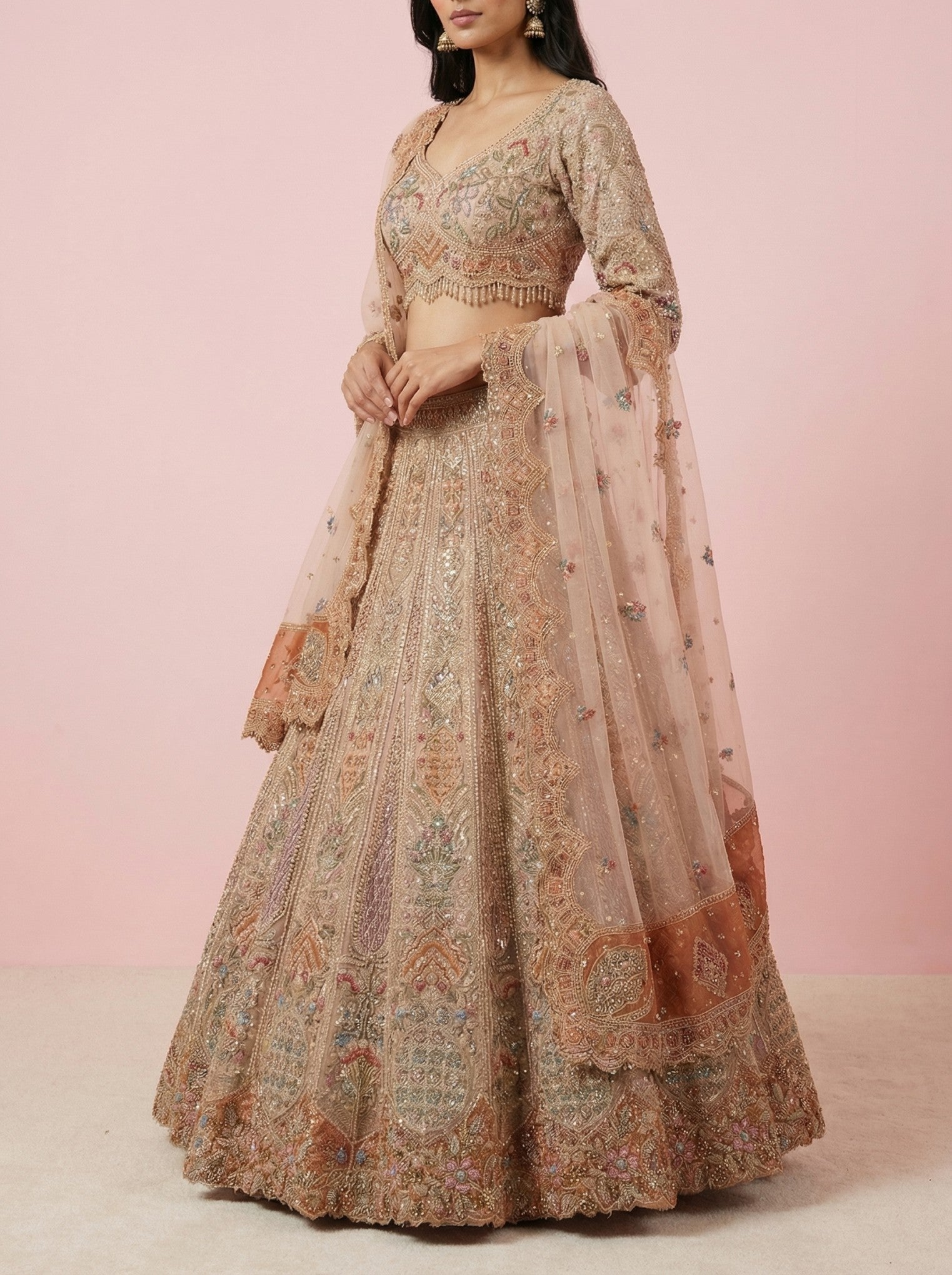 Gold Embroidered Lehenga With Readymade Blouse