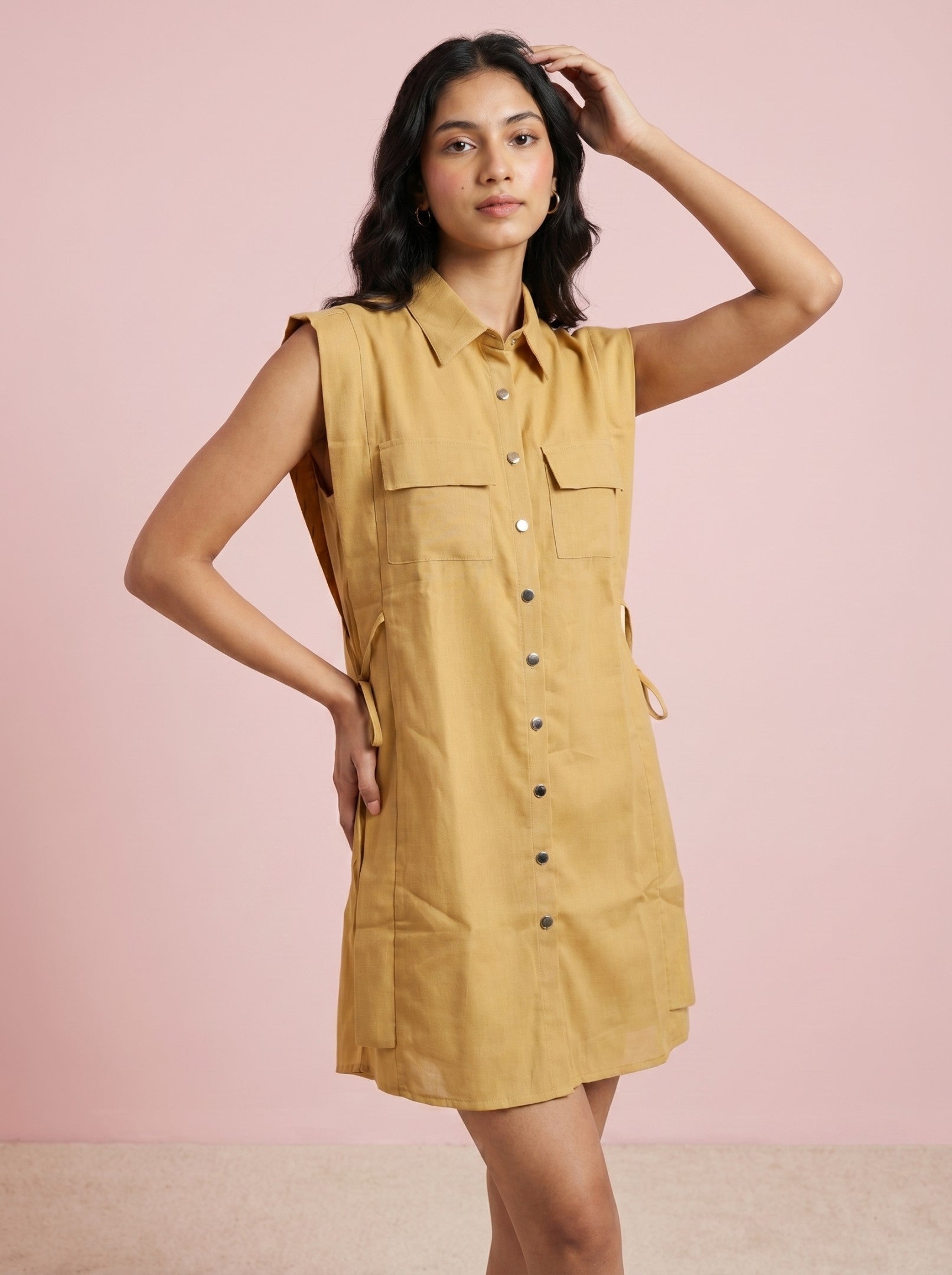 Light Brown Button Down Cotton Dress