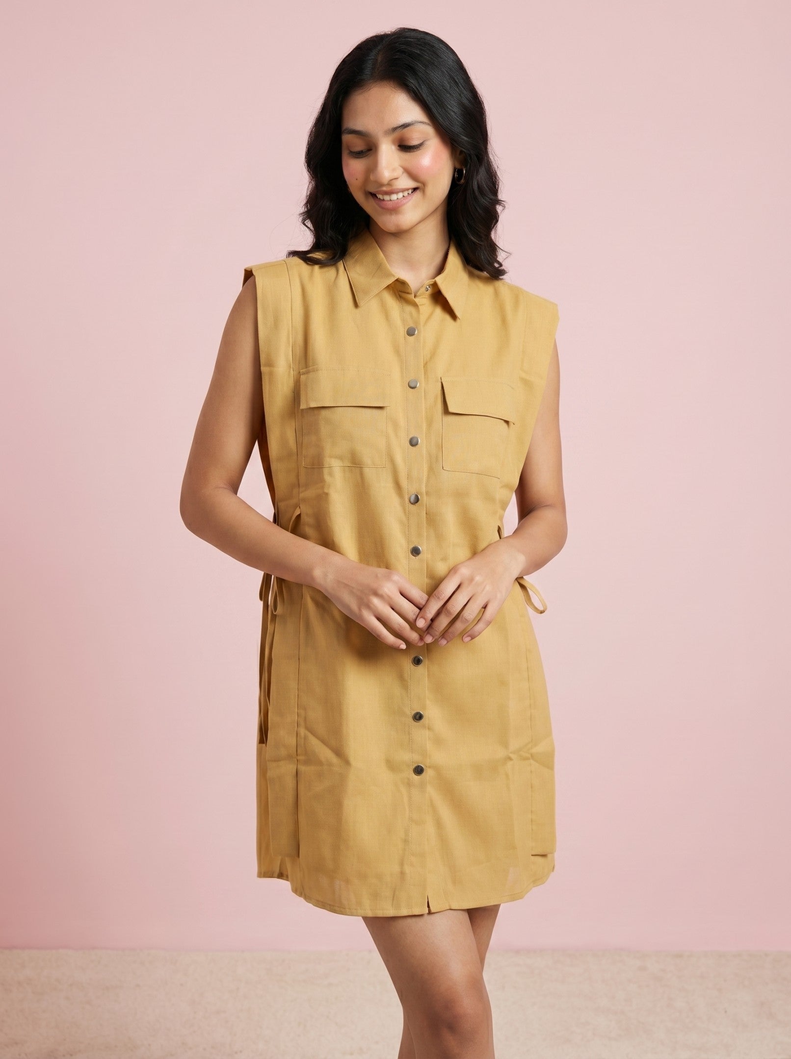 Light Brown Button Down Cotton Dress