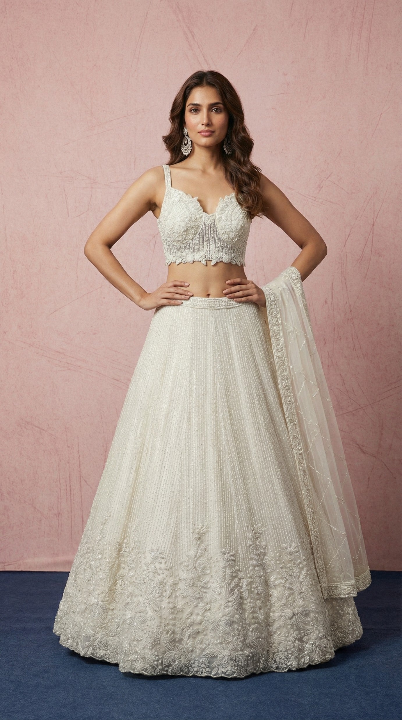 White Embroidered Festive Designer Lehenga
