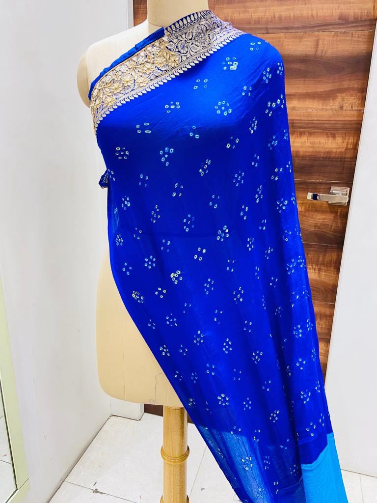 Blue Designer Jamnagar Bandhej Saree