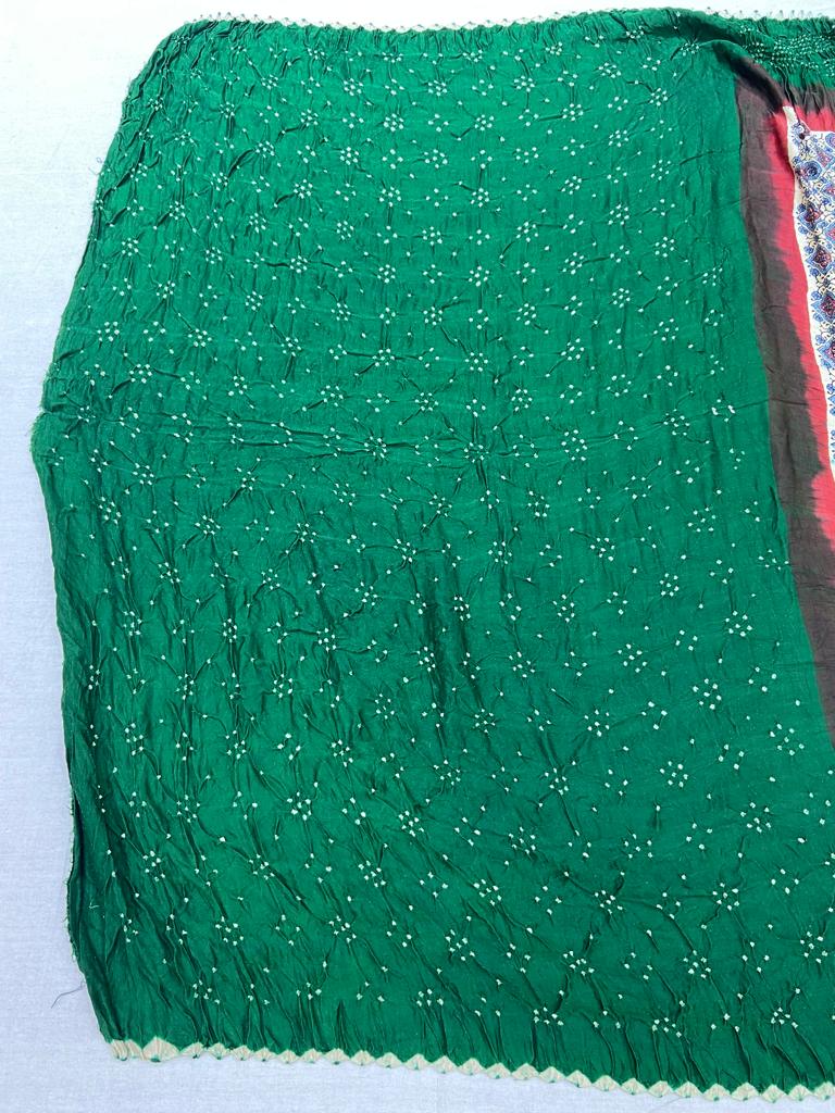 Green Hand Block Bandhej Gajji Silk Saree