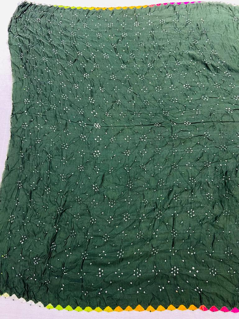 Dark green Gajji Silk Rai Bandhej Saree