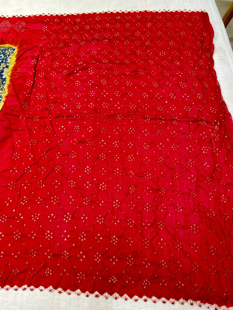 Red Hand Block Bandhej Silk Saree