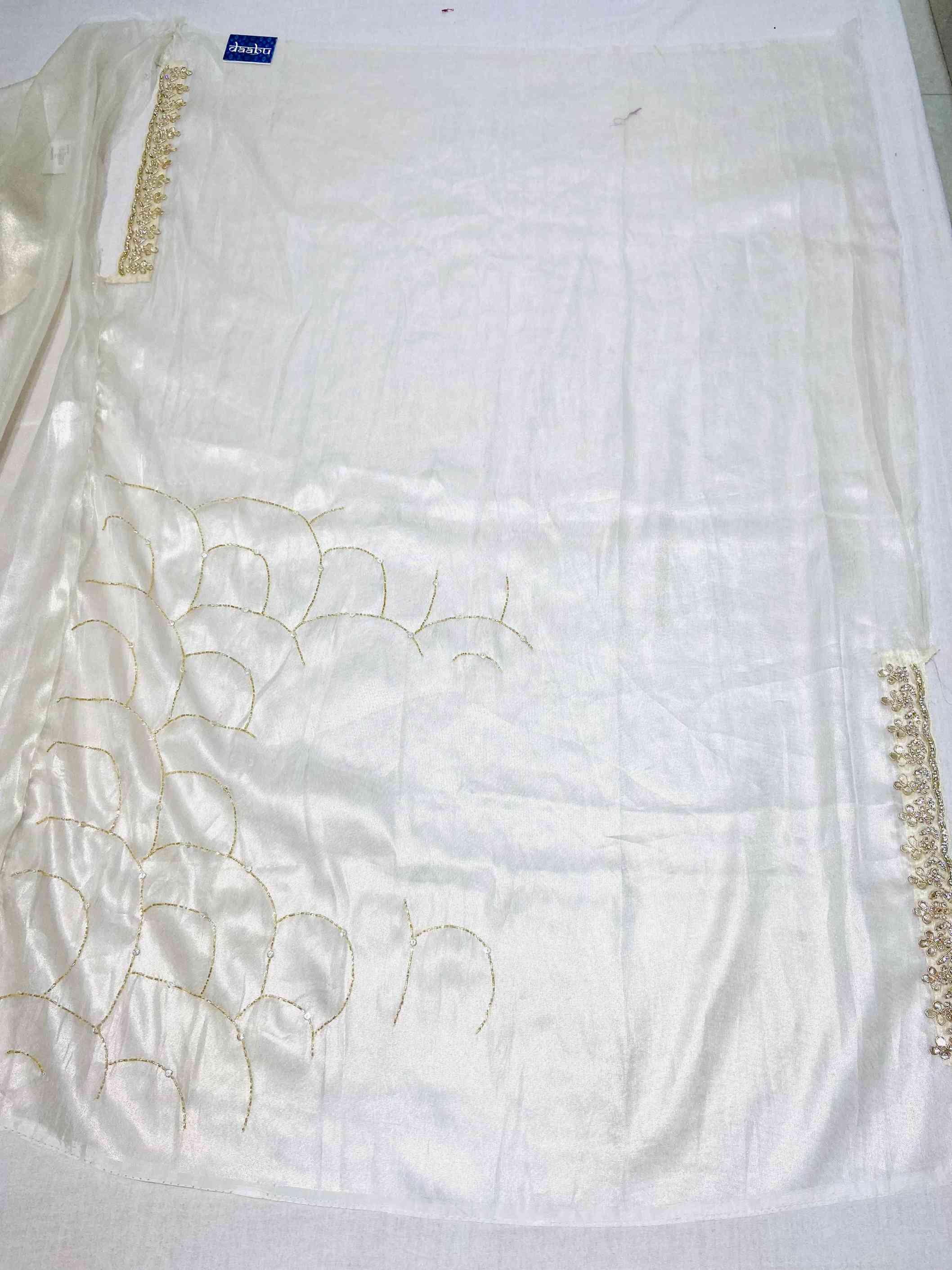 Off White Tissue Organza Hand Work Saree