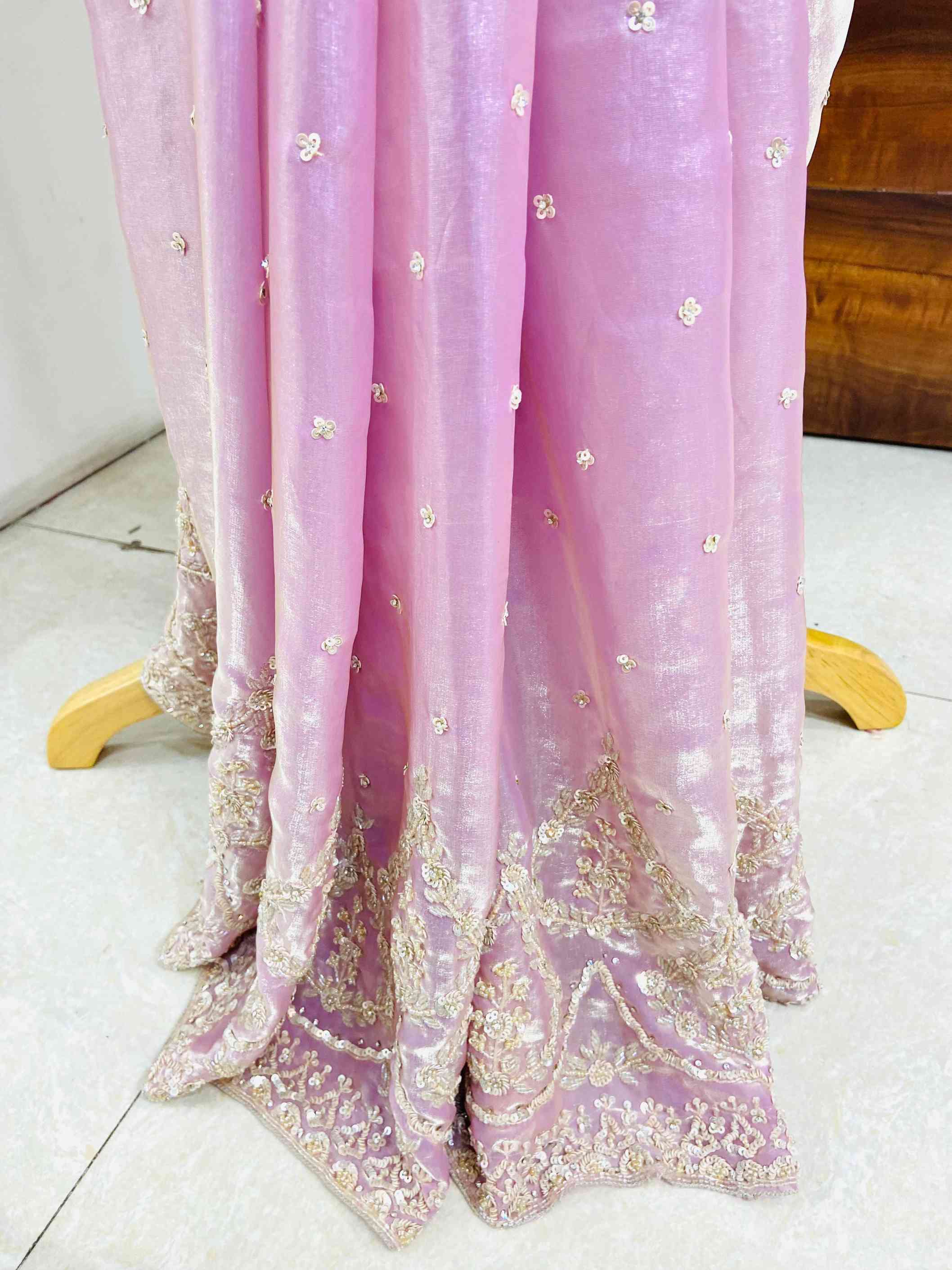 Fuscia Pink Tissue Silk Sequinned Saree