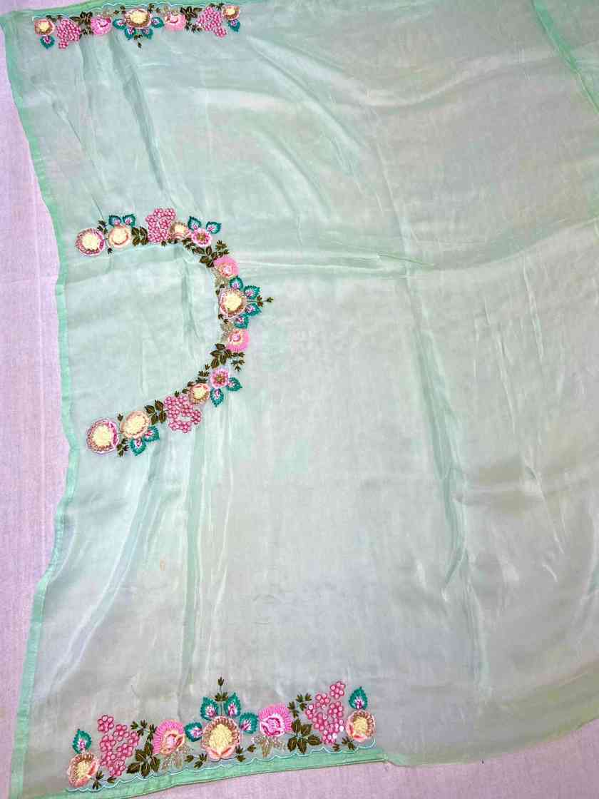 Light Green Tissue Silk Designer Saree