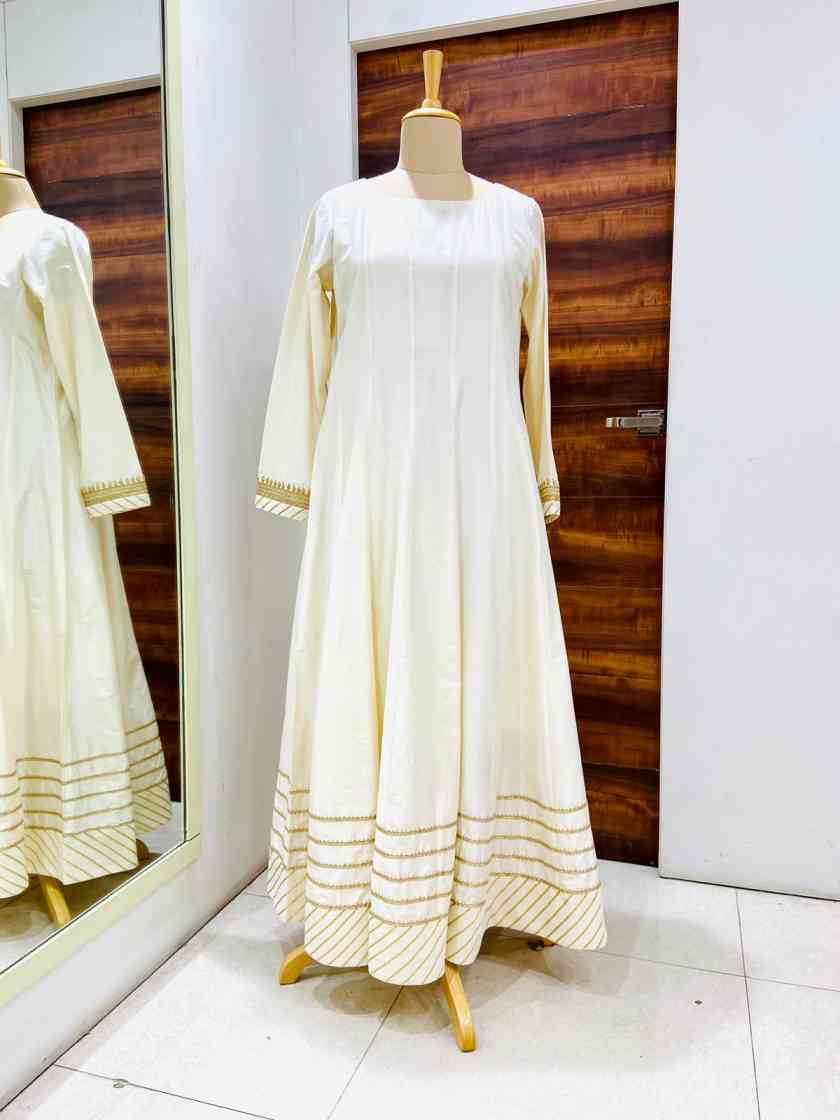 Off White Anarkali Gown With Cape