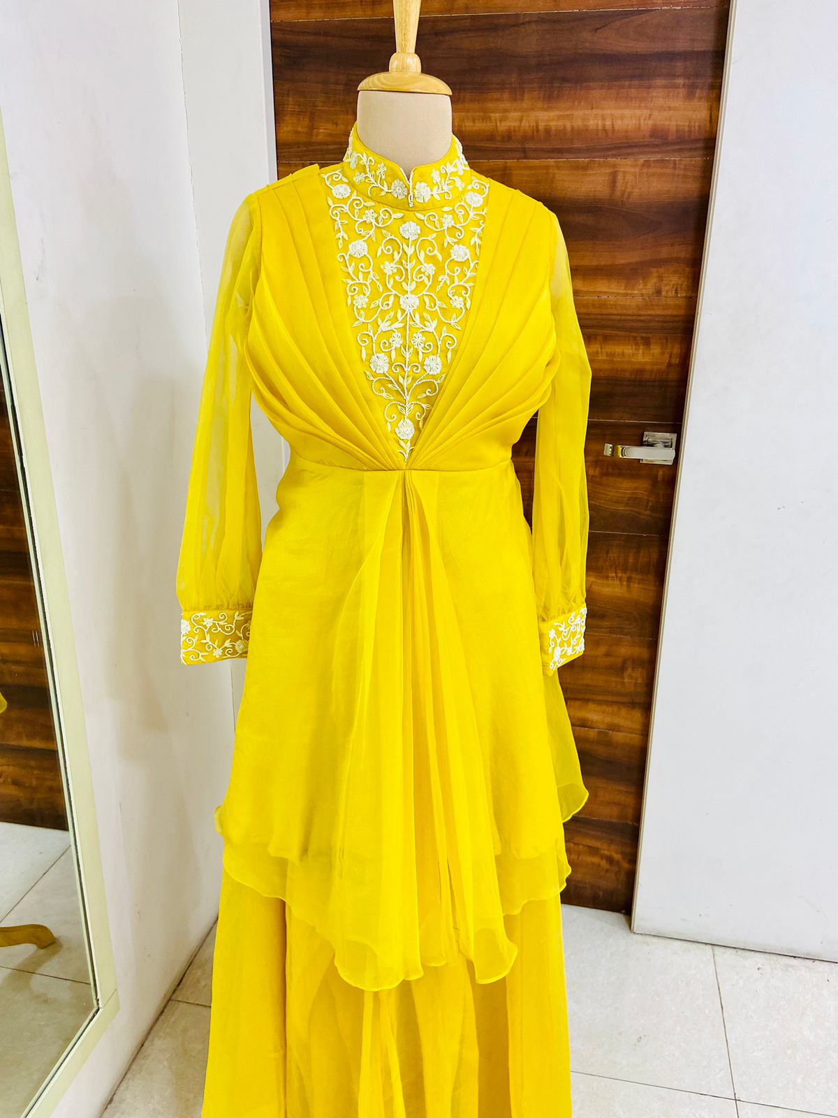 Yellow Organza Hand Work Sharara Set