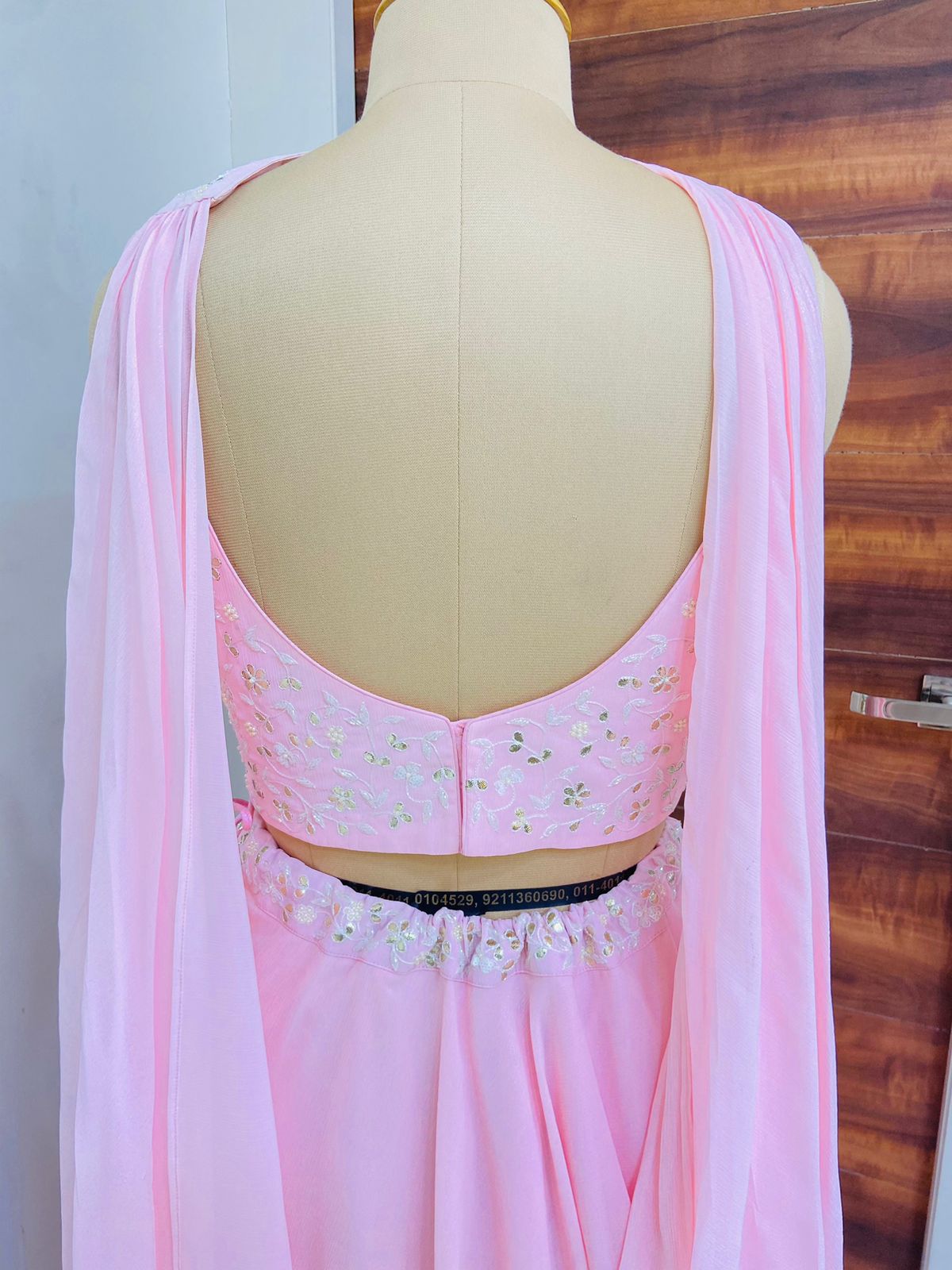 Baby Pink Crop Top With Lehenga