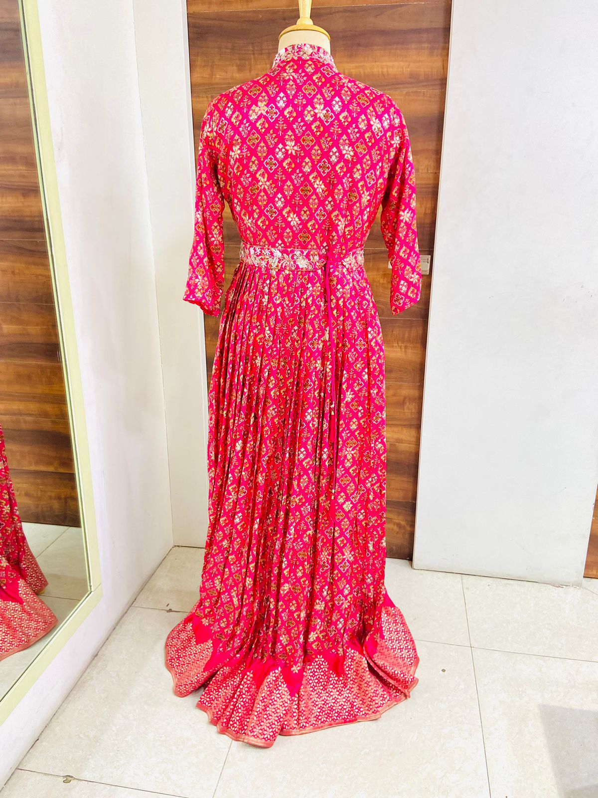 Dark Pink Georgette Printed Gown