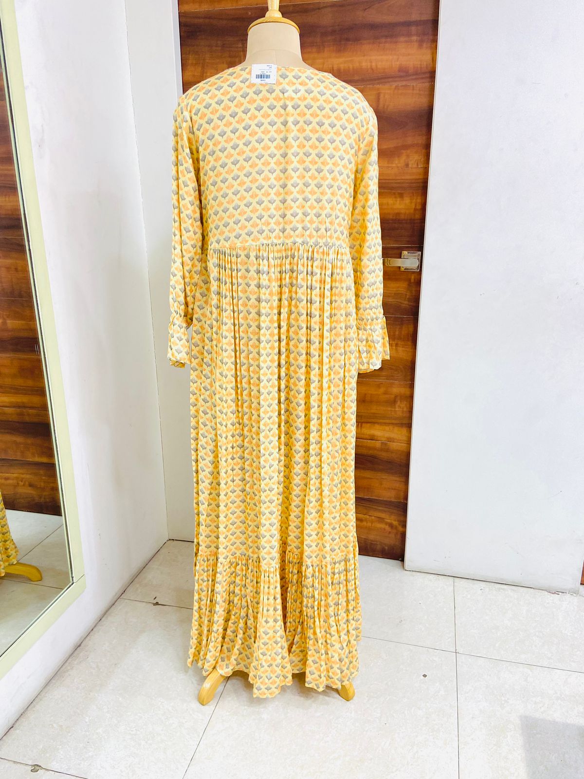 Light Yellow Printed Muslin Gown