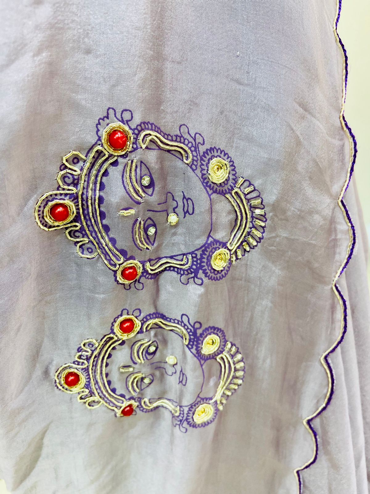 Light Purple Block Print Designer Saree