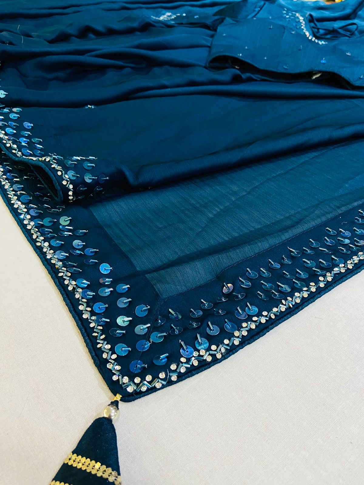 Navy Blue Saree With Readymade Blouse