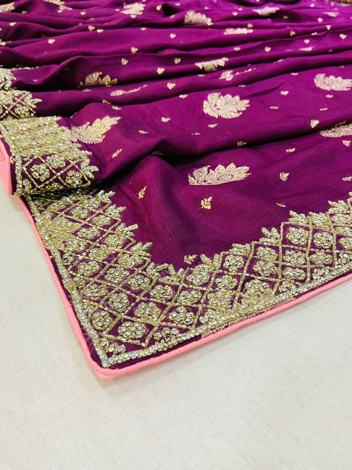 Burgundy Silk Banarasi Saree