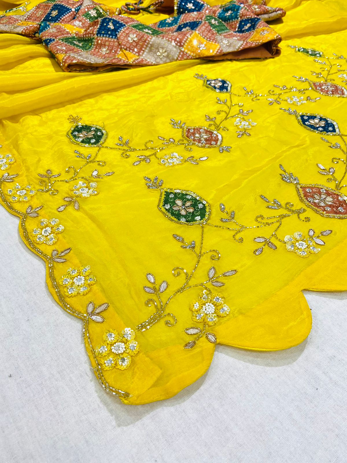 Light Yellow Designer Saree With Readymade Blouse