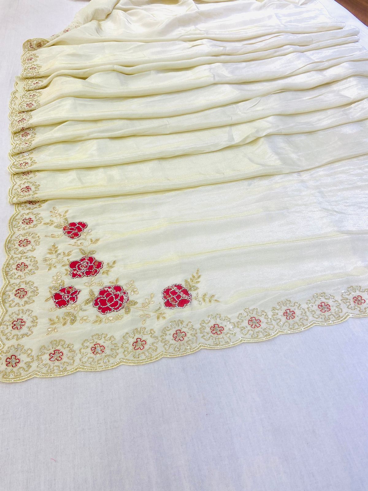 White Tissue Silk Designer Saree