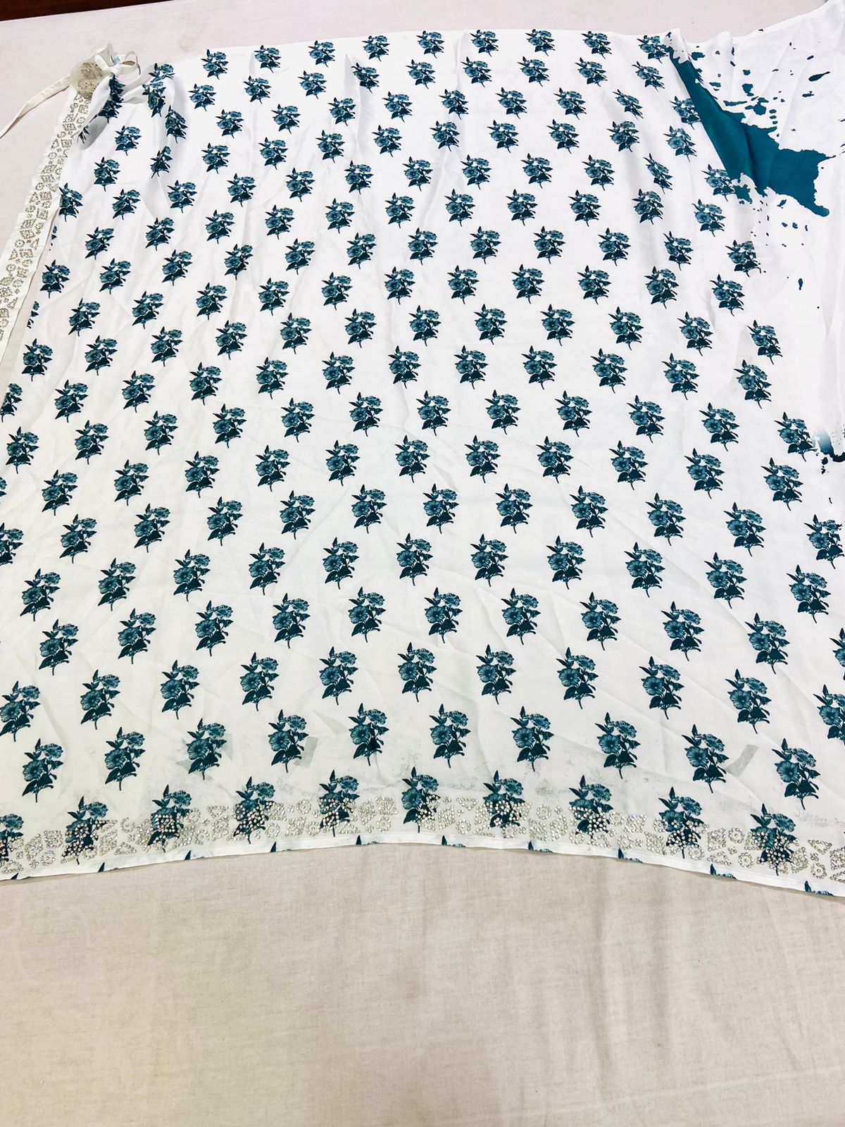 White Digital Print Silk Saree