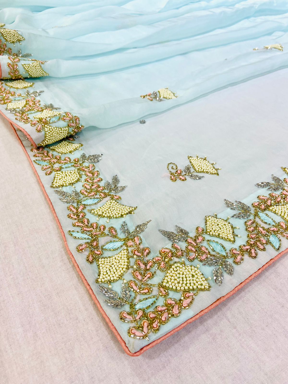 Light Blue Silk Embellished Saree