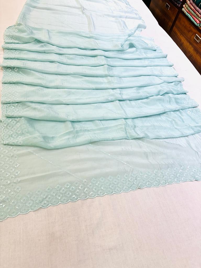 Light Blue Silk Sequinned Saree