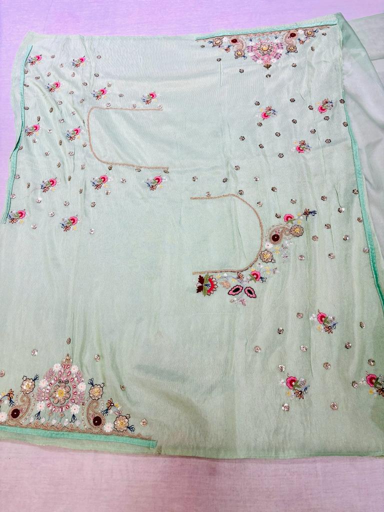 Light Green Embroidered Designer Saree