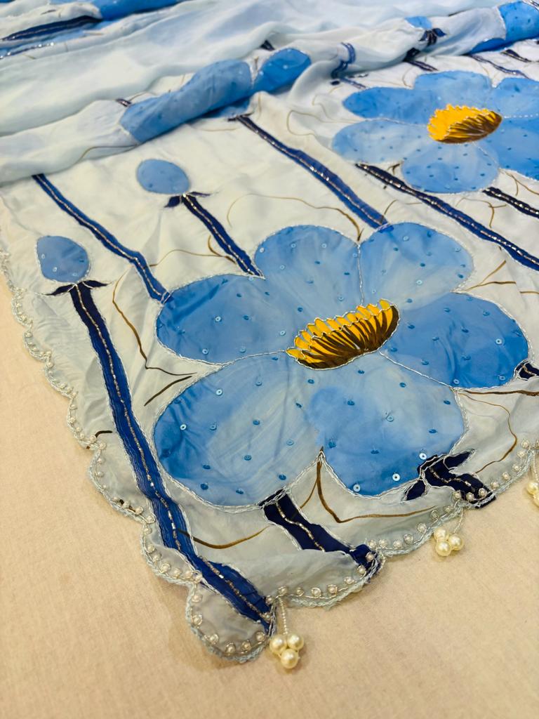 Blue Tissue Silk Designer Saree