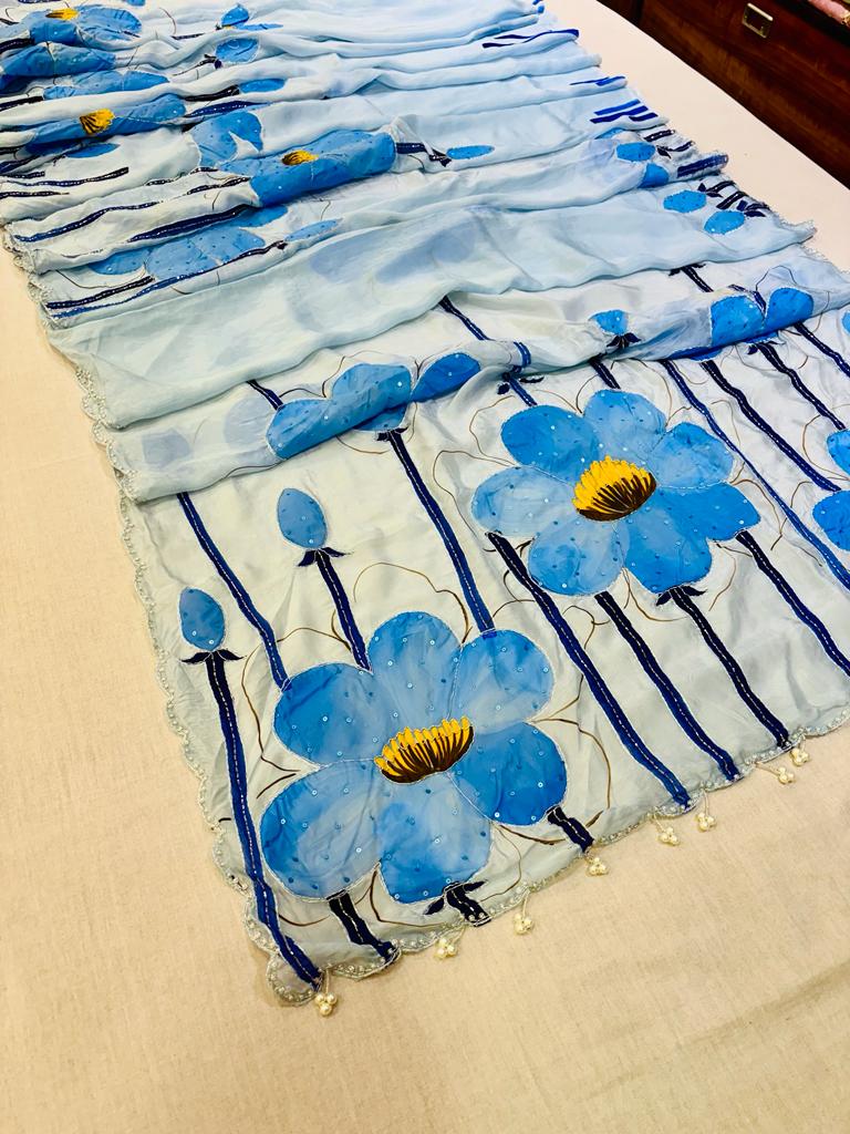 Blue Tissue Silk Designer Saree