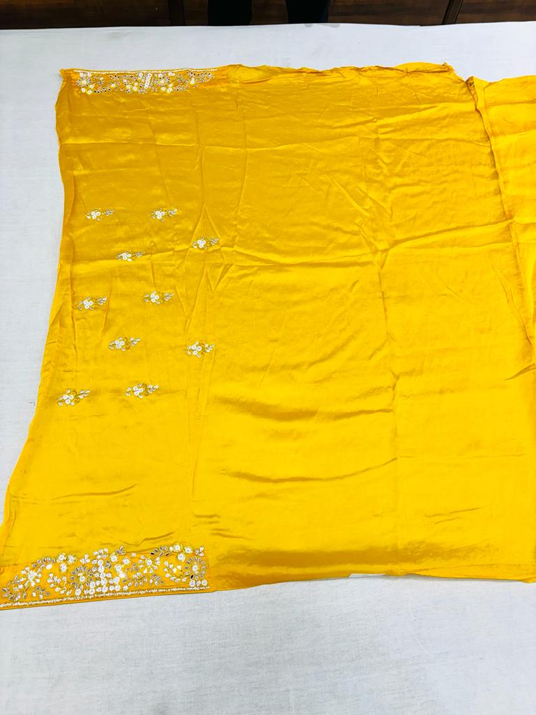 Yellow Silk Gotta Patti Work Saree