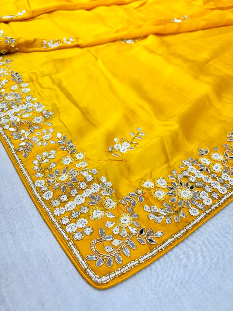 Yellow Silk Gotta Patti Work Saree