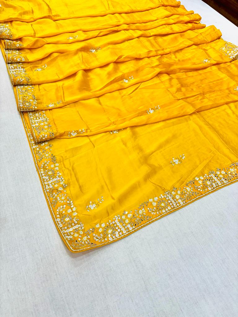 Yellow Silk Gotta Patti Work Saree