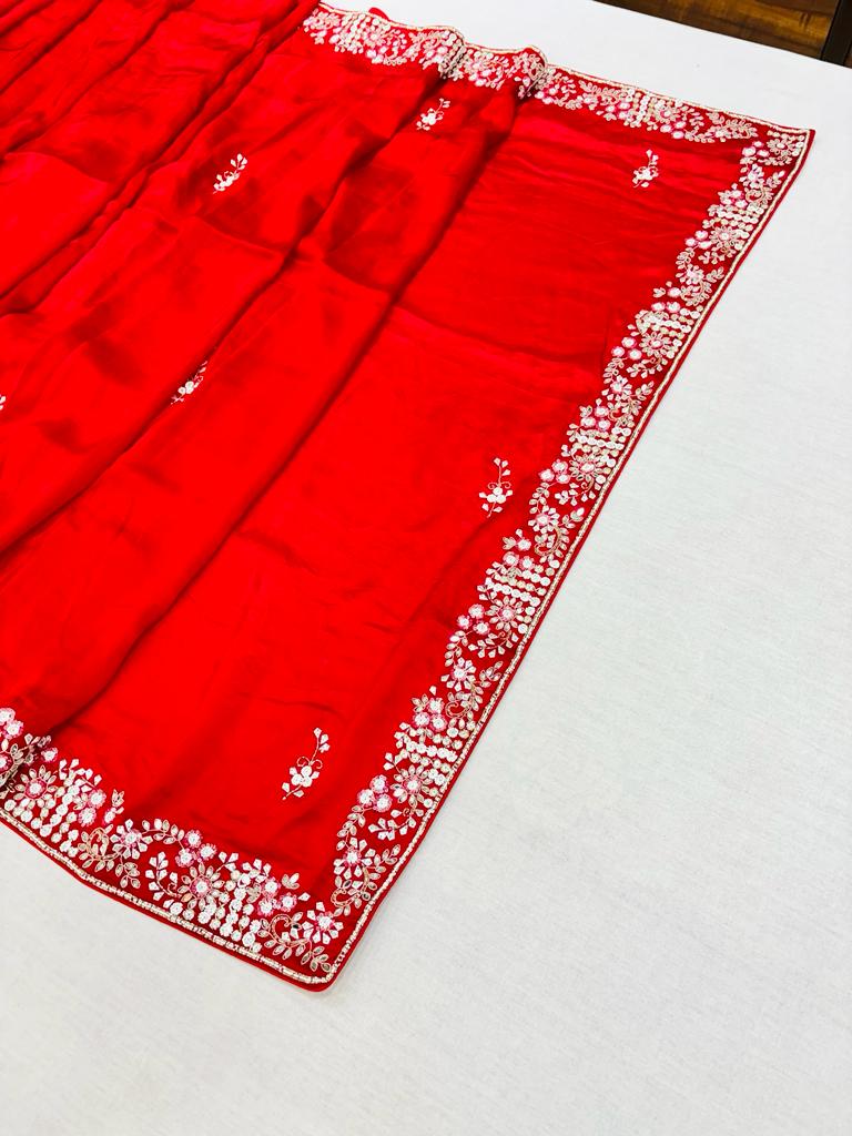 Red Silk Gotta Patti Work Saree