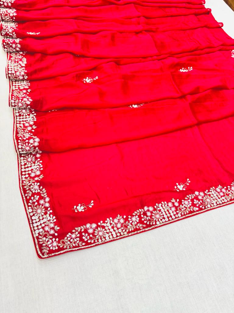 Red Silk Gotta Patti Work Saree