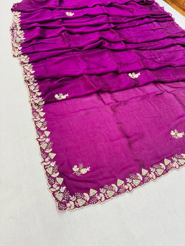 Purple Satin Silk Designer Saree