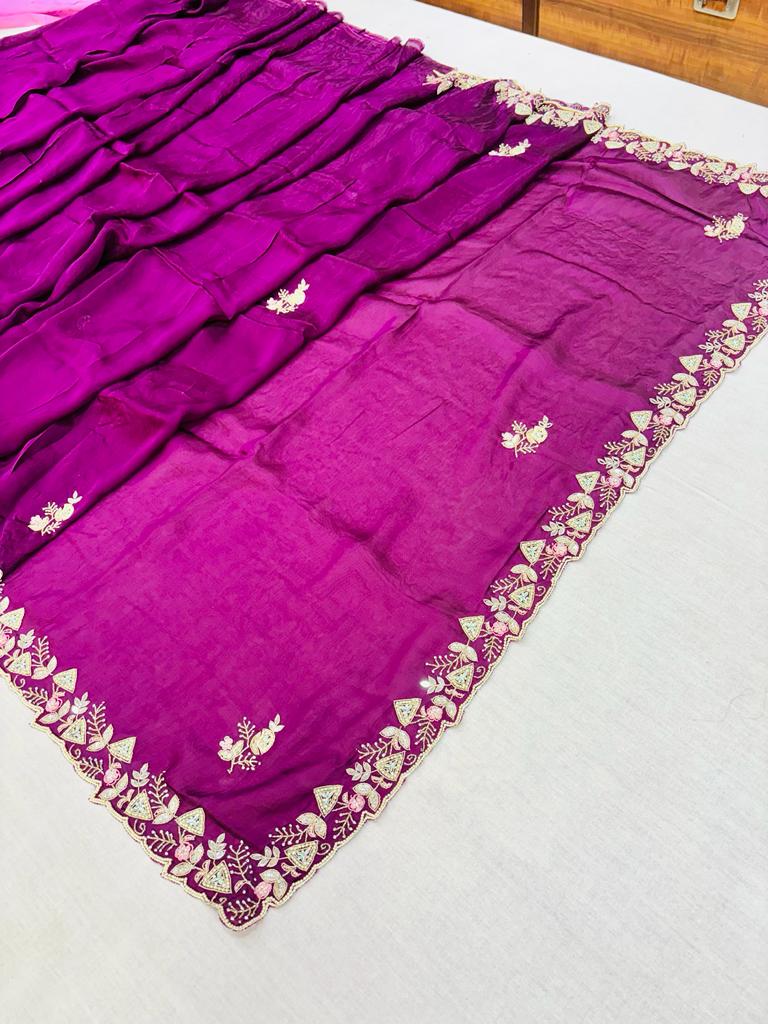 Purple Satin Silk Designer Saree