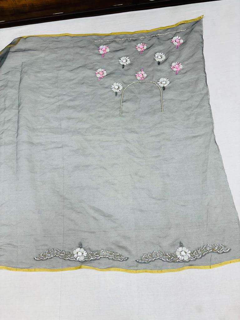 Grey Paper Organza Designer Saree