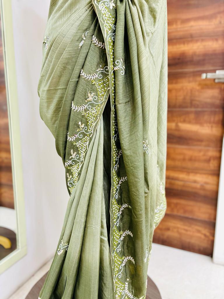 Shaded Green Satin Silk Saree