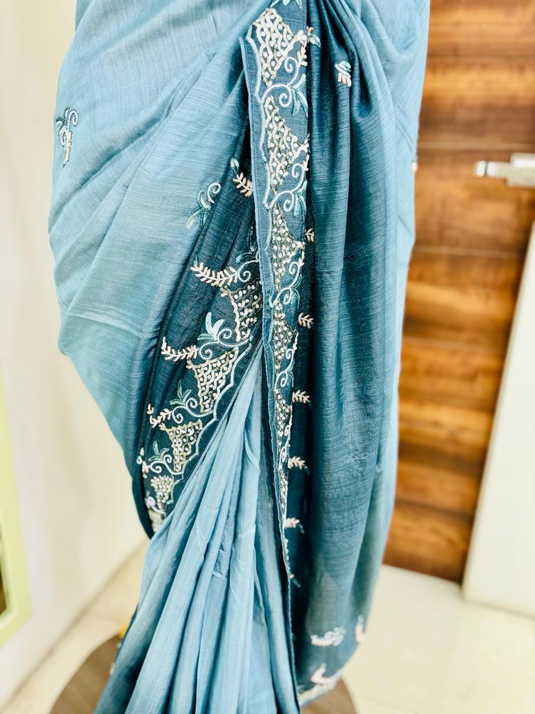 Shaded Grey Satin Silk Saree