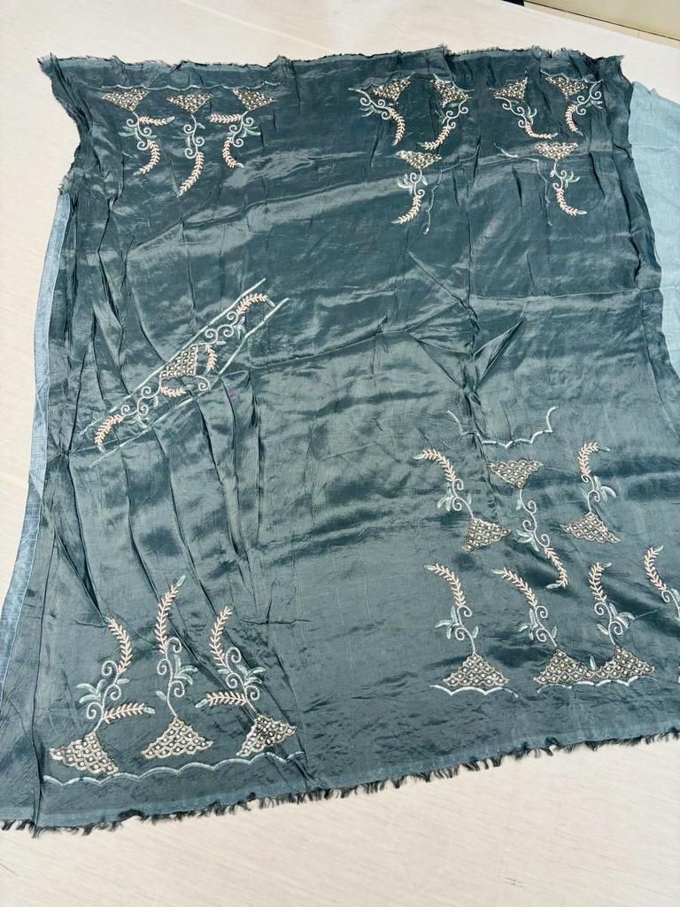 Shaded Grey Satin Silk Saree