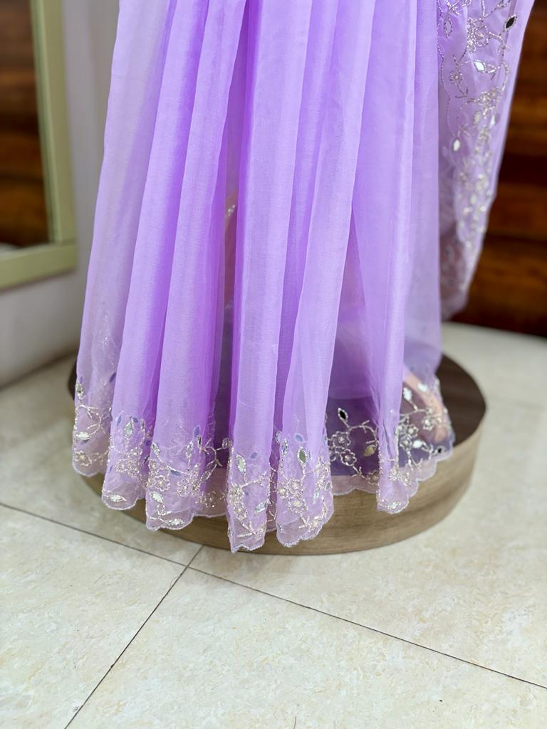 Lilac Organza Mirror Work Saree